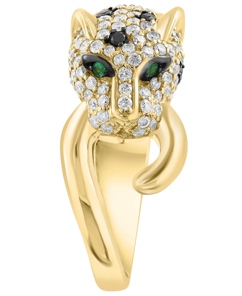 Effy Collection White, Black Diamond (1-3/8 ct. t.w.) and Emerald Accent Ring in 14k Yellow Gold