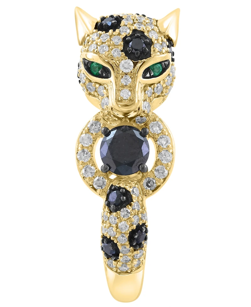 Effy Collection White (1/2 ct. t.w.) & Black (1/2 ct. t.w.) Diamond and Emerald Accent Ring in 14k Yellow Gold