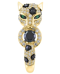 Effy Collection White (1/2 ct. t.w.) & Black (1/2 ct. t.w.) Diamond and Emerald Accent Ring in 14k Yellow Gold