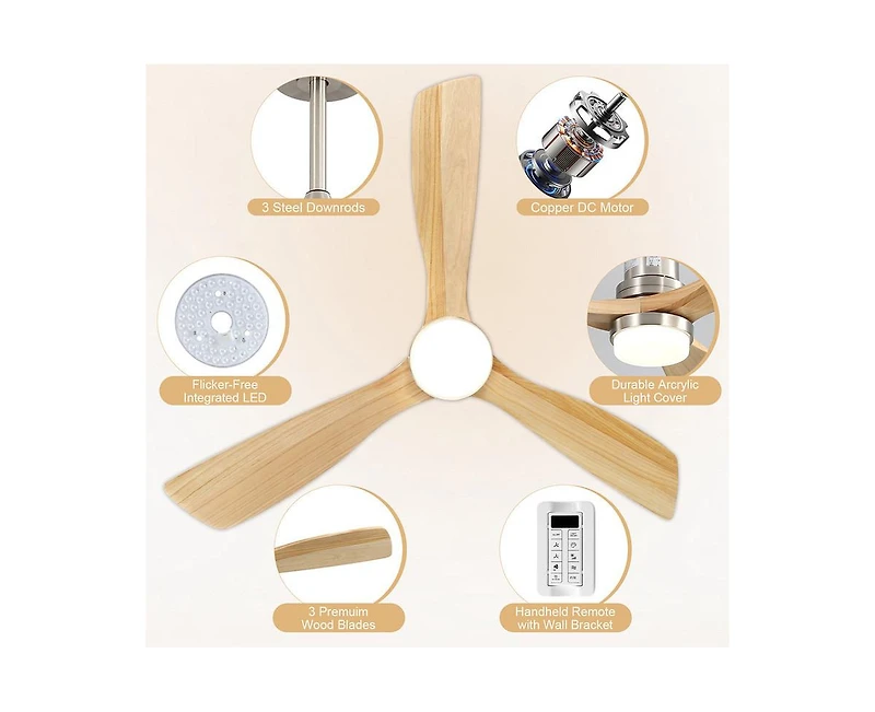 Sofucor 52-inch Modern Sand Nickel 3-Blade Light Ceiling Fan with Remote Control and Supporting Mobile Device Connection
