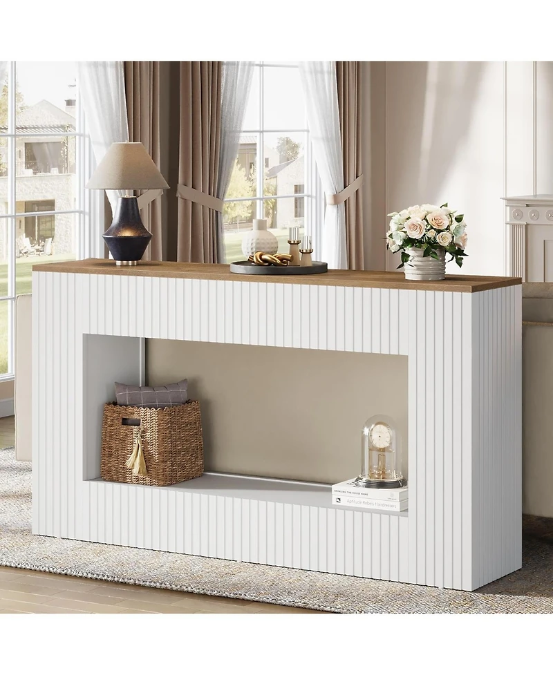 Tribesigns Modern Console Table, 55-Inch Wood Entryway Table with Storage, White