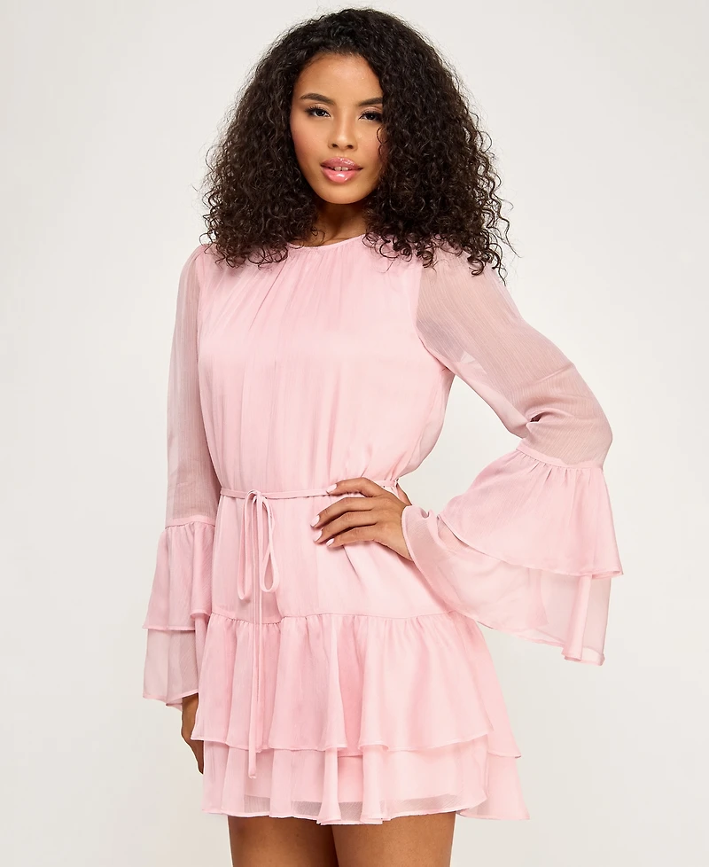 Seni & Cade Juniors' Crewneck Layered Ruffle Mini Dress