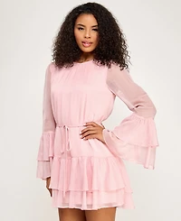 Seni & Cade Juniors' Crewneck Layered Ruffle Mini Dress