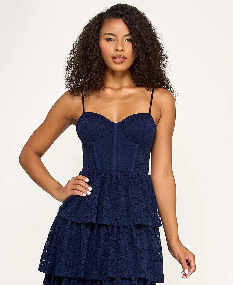 Seni & Cade Juniors' Layered Sweetheart Neck Midi Dress