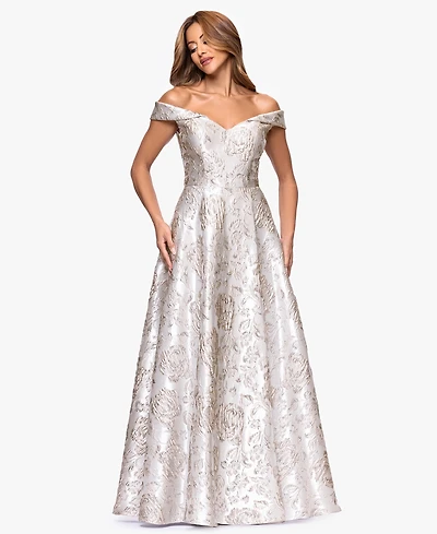Xscape Petite Brocade Sweetheart Off-The-Shoulder Long Gown