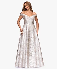 Xscape Petite Brocade Sweetheart Off-The-Shoulder Long Gown