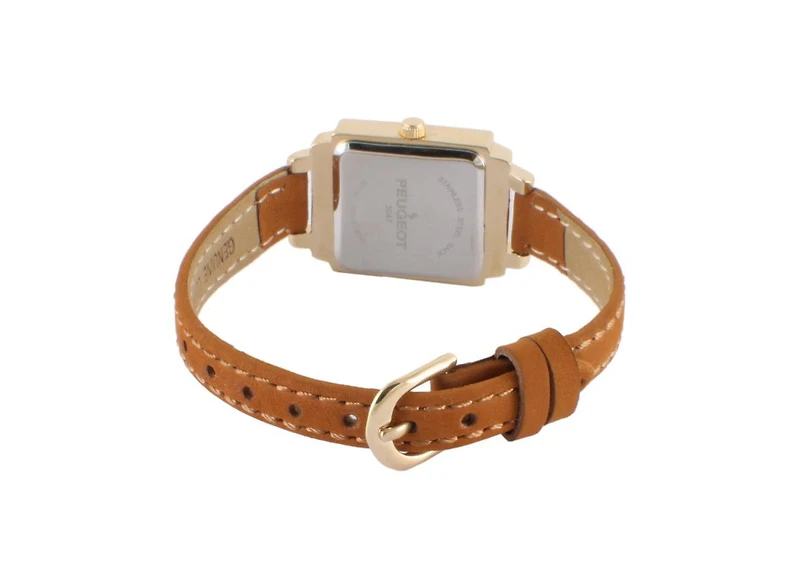 Peugeot Women's 22mm Crystal Watch Gold Dial & Tan Strap