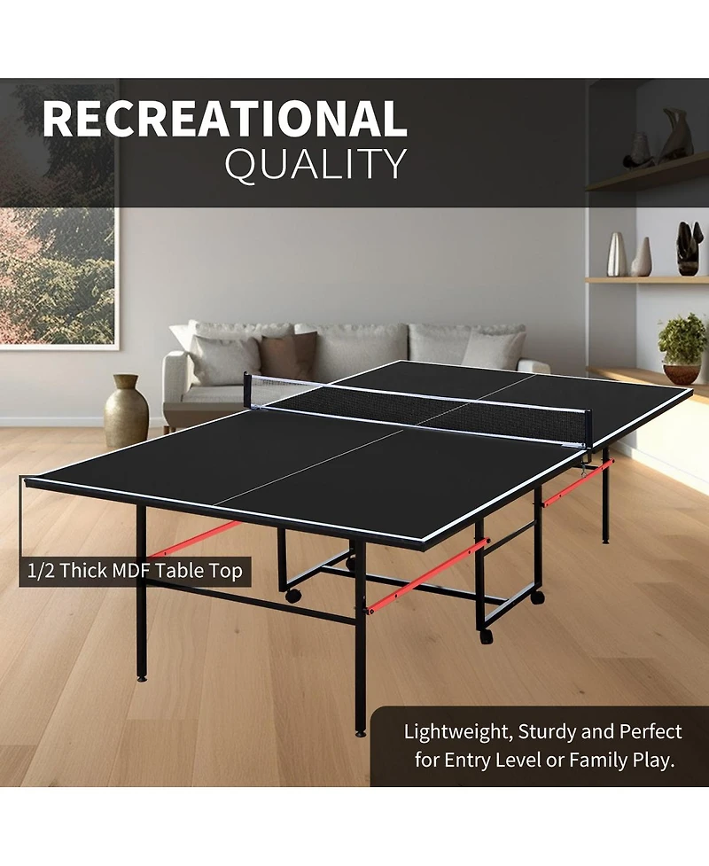 Rbied Foldable 9ft Mdf Indoor Table Tennis Set with Net, Paddles and Balls, Portable Ping Pong for Home or Office Games