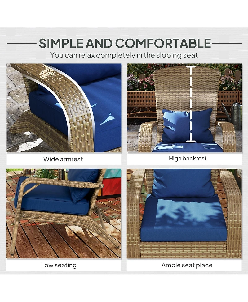 Outsunny Patio Wicker Adirondack Chair, Outdoor All-Weather Rattan Fire Pit Chair w/ Soft Cushions, Tall Curved Backrest and Comfortable Armrests for