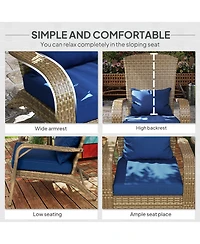 Outsunny Patio Wicker Adirondack Chair, Outdoor All-Weather Rattan Fire Pit Chair w/ Soft Cushions, Tall Curved Backrest and Comfortable Armrests for
