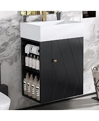 Casainc Bathroom Vanity with Ceramic Sink Diamond Pattern Door and Gold Handle