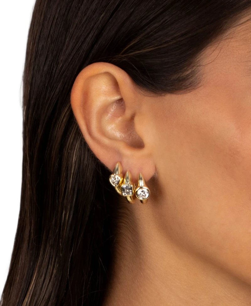 by Adina Eden Cubic Zirconia Gold Plated Gold Plated Emerald Bezel Huggie Earrings