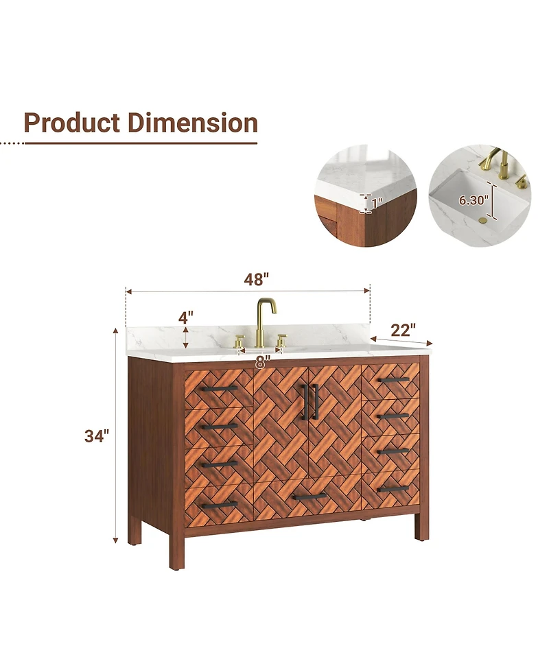 Casainc 48" Fully Assembled Bathroom Vanity with Engineered Stone Top, Solid Wood Frame and Built-in Outlet