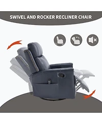 Casainc Genuine Leather Heat Massage Manual Recliner Chair with Rocker and Swivel