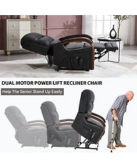 Power Chenille Lift Recliner Chair Dual Motor Infinite Position Up to 350 Lbs with Solid Wood Armrests, Heat Massage and Heavy Duty Motion Mechanism