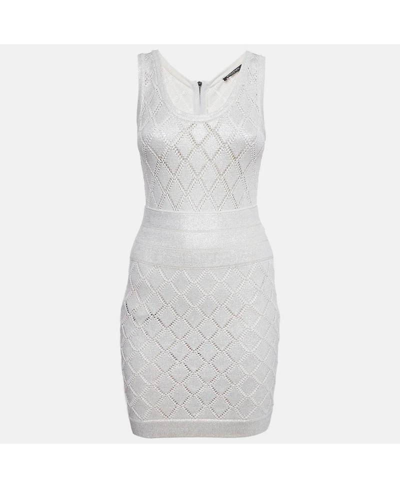 Pre-Owned Balmain Women's Ivory Lurex Knit Sleeveless Mini Dress