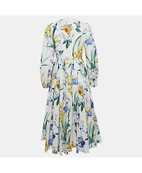 Pre-Owned Dolce & Gabbana Women's White Floral Print Cotton Midi Dress