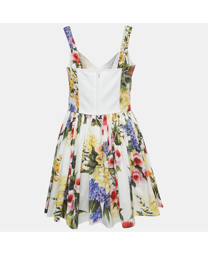 Pre-Owned Dolce & Gabbana Women's White Floral Print Cotton Blend Mini Dress