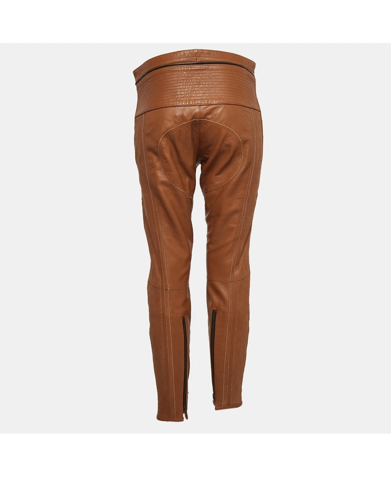 Pre-Owned Chloe Women's Havana Brown Leather Straight Leg Trousers