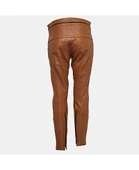 Pre-Owned Chloe Women's Havana Brown Leather Straight Leg Trousers
