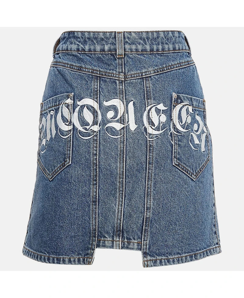 Pre-Owned Alexander Mcqueen Women's Blue Embroidered Denim Mini Skirt