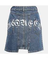 Pre-Owned Alexander Mcqueen Women's Blue Embroidered Denim Mini Skirt
