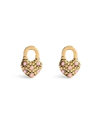 Coach Faux Stone Charming Charms Signature Heart Padlock Stud Earrings