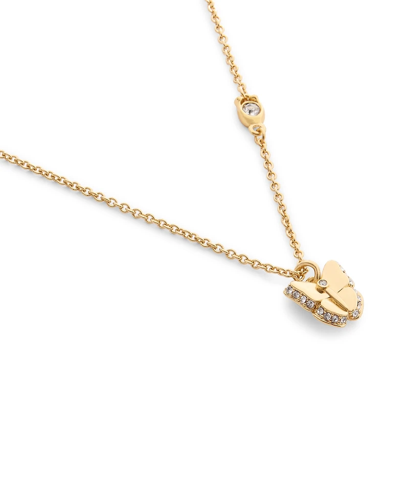 Coach Faux Stone Pave Icons Butterfly Pendant Necklace