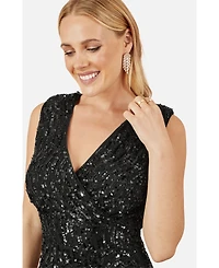 Yumi Women's Sequin Fitted Wrap Dress With Split Hem
