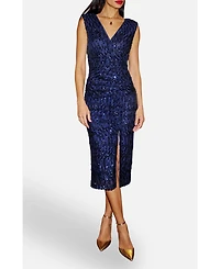 Yumi Women's Sequin Fitted Wrap Dress With Split Hem