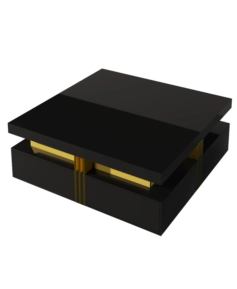 Streamdale Modern Glossy Square Storage Coffee Table with 4 Drawers, 43.3", Black