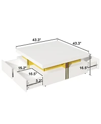 Streamdale Modern Glossy Square Storage Coffee Table with 4 Drawers, 43.3", Black