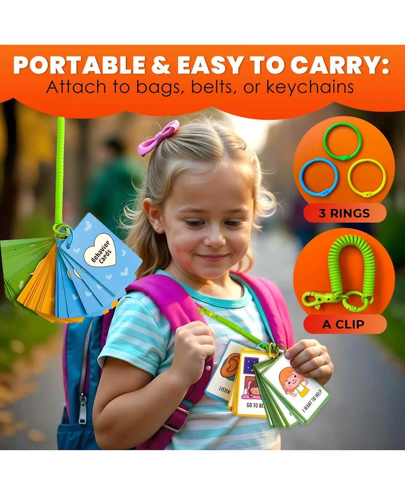 Quokka Autism Learning Materials - Communication Cards for Kids - 94 Visual Flashcards with 3 Rings & Clip