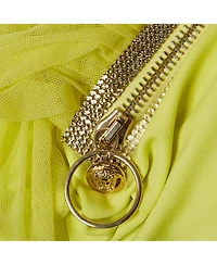 Pre-Owned Versace Women's Neon Yellow Embellished Detail Mesh & Jersey Short Dress