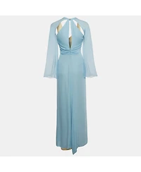 Pre-Owned Versace Women's Collection Blue Silk Drape Detail Maxi Dress