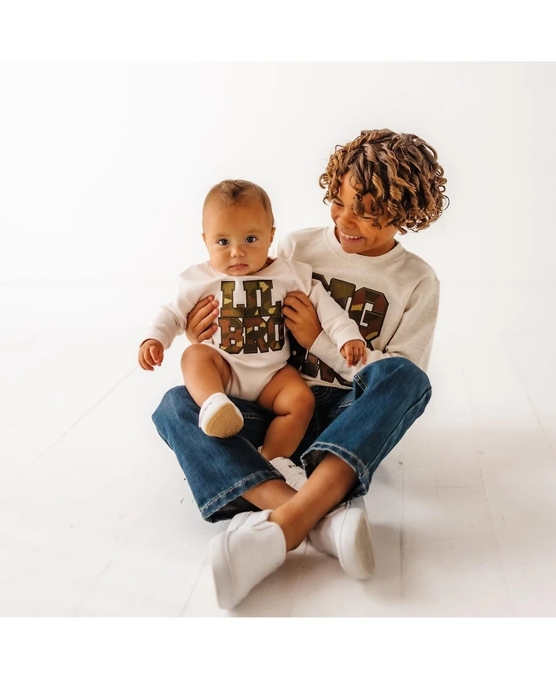 Sweet Wink Baby Boys Lil Bro Camo Patch Long Sleeve Romper