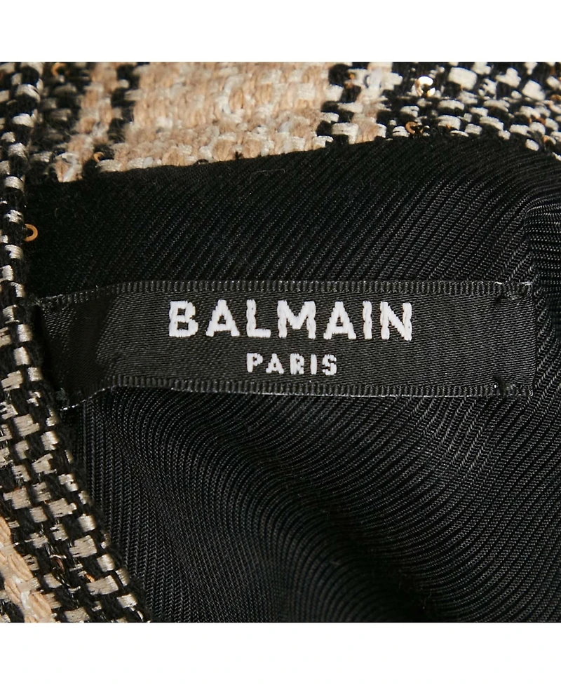 Pre-Owned Balmain Women's Beige/black Frayed Sequin Striped Piqué Mini Dress