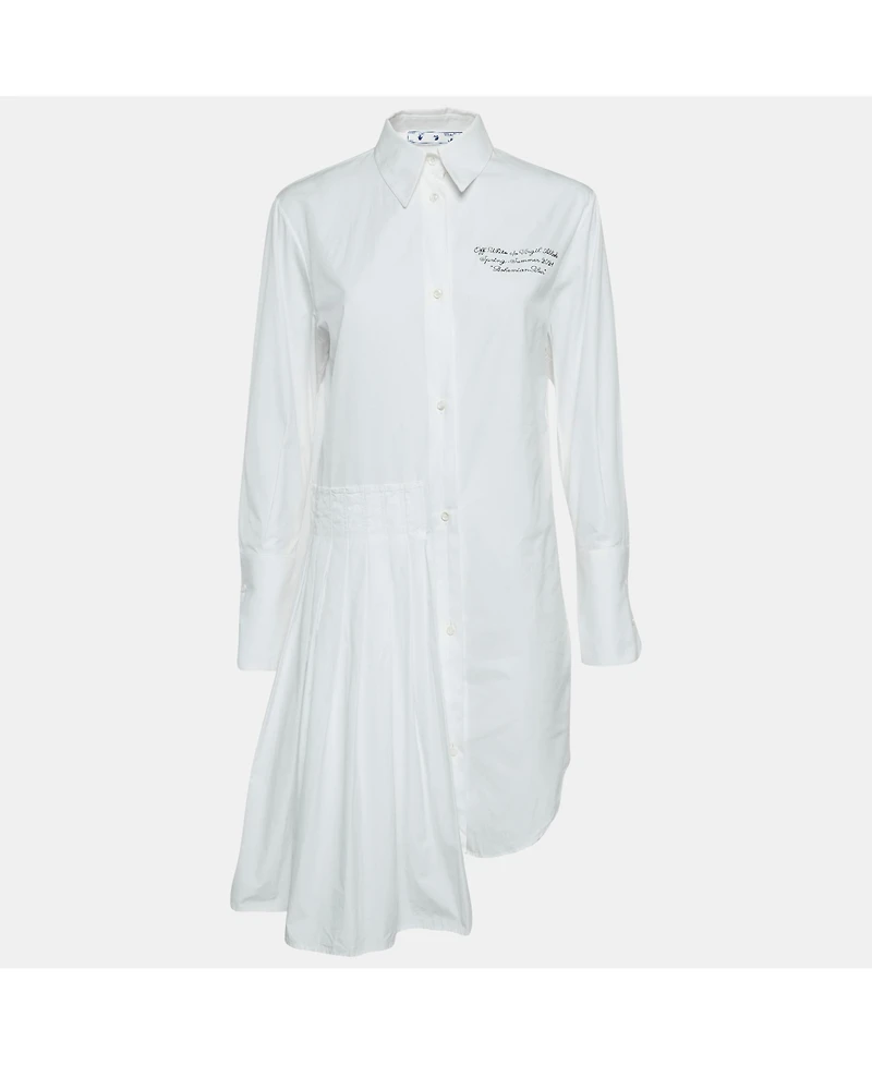 Pre-Owned Off-White Women's White Embroidered Cotton Pleated Mini Shirt Dress