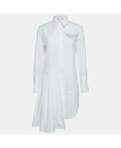 Pre-Owned Off-White Women's White Embroidered Cotton Pleated Mini Shirt Dress