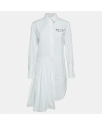 Pre-Owned Off-White Women's White Embroidered Cotton Pleated Mini Shirt Dress