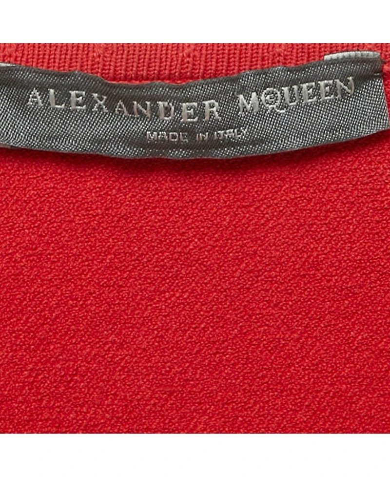 Pre-Owned Alexander Mcqueen Women's Red Textured Stretch Knit Scallop Hem Top And Skirt Set