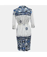 Pre-Owned Emilio Pucci Women's Firenze White Printed Silk Short Dress