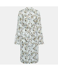 Pre-Owned Off-White Women's White Floral Logo Print Crepe Belted Midi Shirt Dress