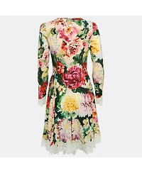 Pre-Owned Dolce & Gabbana Women's Pink Floral Print Crepe Lace Trim Short Dress