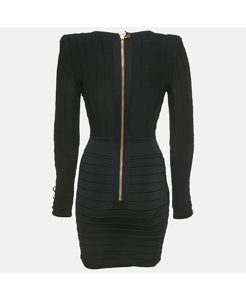 Pre-Owned Balmain Women's Black Knit Lace-Up Long Sleeve Mini Dress