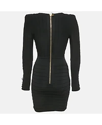 Pre-Owned Balmain Women's Black Knit Lace-Up Long Sleeve Mini Dress