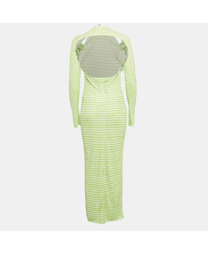 Pre-Owned Jacquemus Women's Green Checkered Print Jersey La Robe Nodi Midi Dress