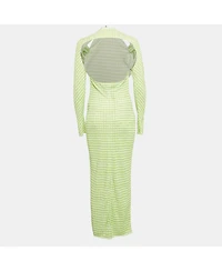 Pre-Owned Jacquemus Women's Green Checkered Print Jersey La Robe Nodi Midi Dress