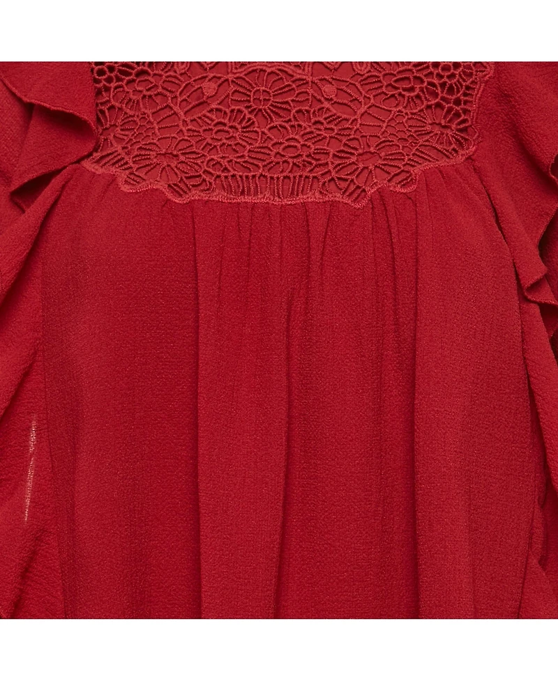 Pre-Owned Chloe Women's Red Crepe Ruffled Lace Overlay