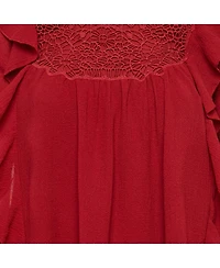 Pre-Owned Chloe Women's Red Crepe Ruffled Lace Overlay